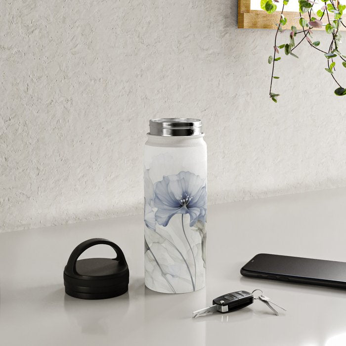 Ethereal Blue Grey Flower Fantasies Water Bottle Gallery Image 4