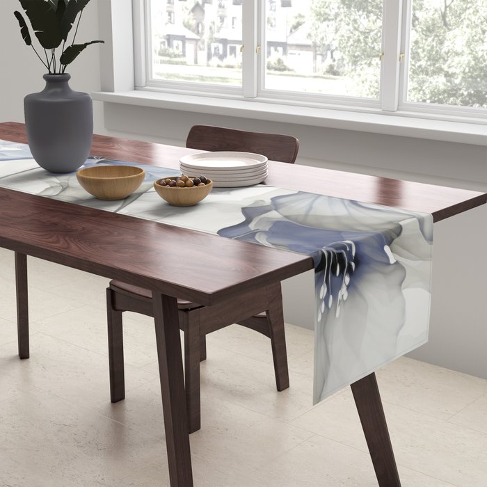 Ethereal Blue Grey Flower Fantasies Table Runner Gallery Image 2