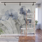 Ethereal Blue Grey Flower Fantasies Wall Mural Gallery Image 1