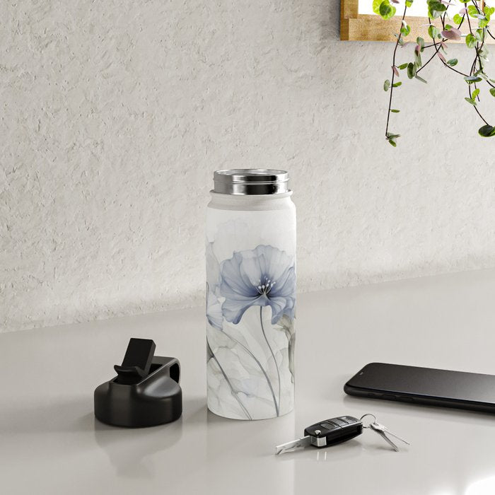 Ethereal Blue Grey Flower Fantasies Water Bottle Gallery Image 4