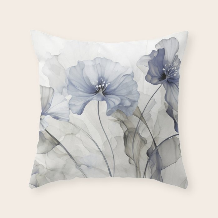 Ethereal Blue Grey Flower Fantasies Throw Pillow Gallery Image 6