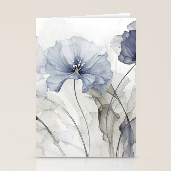 Ethereal Blue Grey Flower Fantasies Stationery Card Gallery Image 2