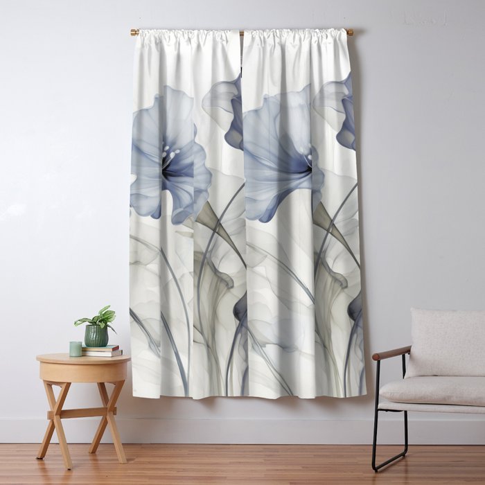 Ethereal Blue Grey Flower Fantasies Window Curtain Gallery Image 5