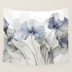 Ethereal Blue Grey Flower Fantasies Wall Tapestry Gallery Image 4
