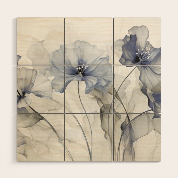 Ethereal Blue Grey Flower Fantasies Wood Wall Art Gallery Image 1