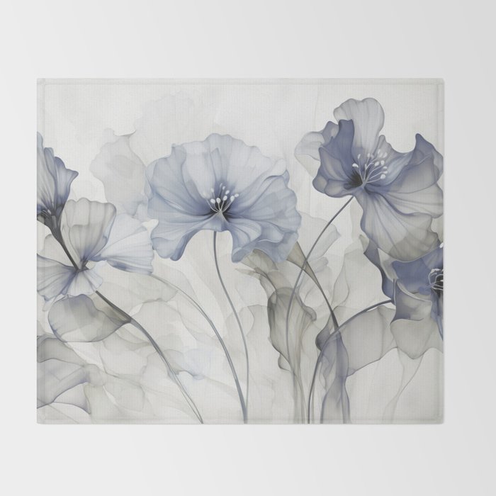 Ethereal Blue Grey Flower Fantasies Throw Blanket Gallery Image 2