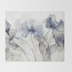 Ethereal Blue Grey Flower Fantasies Throw Blanket Gallery Image 2