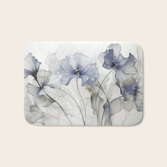 Ethereal Blue Grey Flower Fantasies Bath Mat