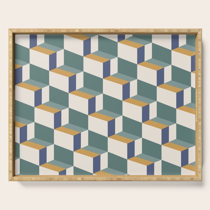 Cuboid Geometric Abstract Shapes Pattern XIV Serving Tray Gallery Image 1