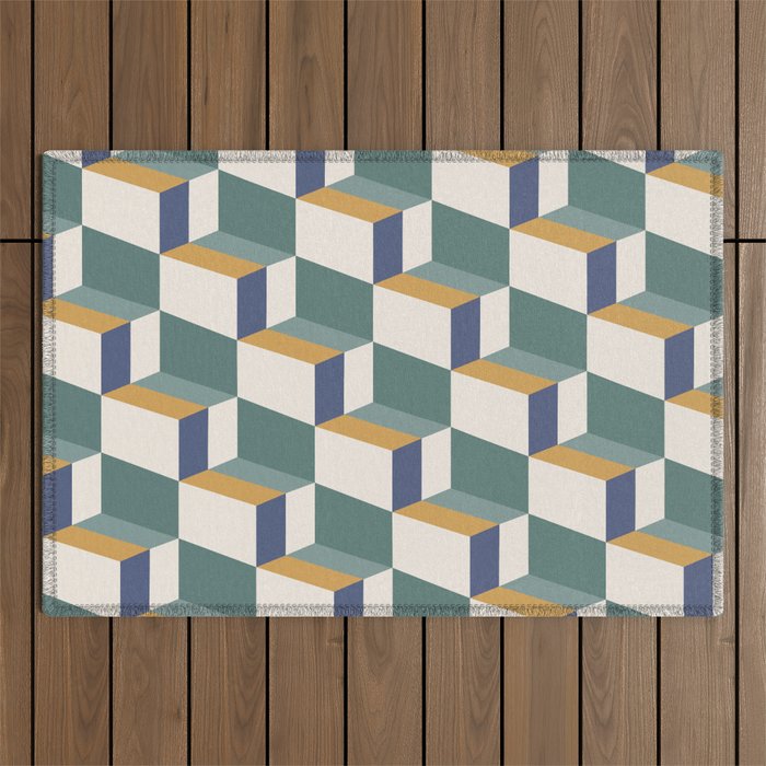 Cuboid Geometric Abstract Shapes Pattern XIV Outdoor Rug Gallery Image 1