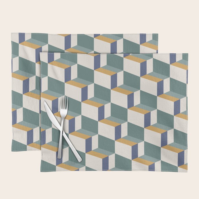 Cuboid Geometric Abstract Shapes Pattern XIV Placemat Gallery Image 1