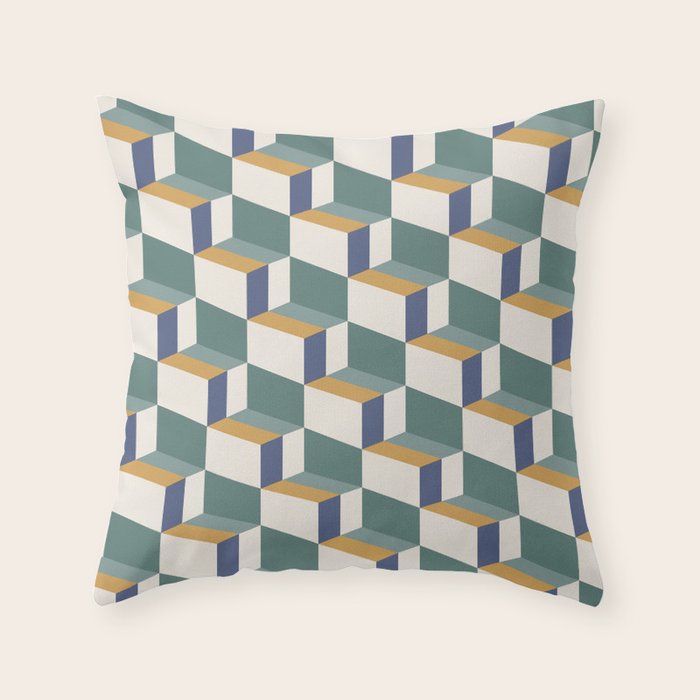 Cuboid Geometric Abstract Shapes Pattern XIV Throw Pillow Gallery Image 6