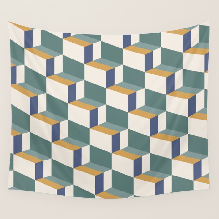 Cuboid Geometric Abstract Shapes Pattern XIV Wall Tapestry Gallery Image 1