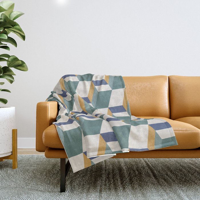 Cuboid Geometric Abstract Shapes Pattern XIV Throw Blanket Gallery Image 1