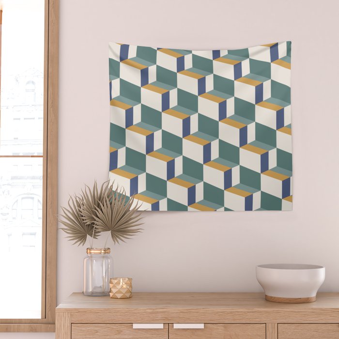 Cuboid Geometric Abstract Shapes Pattern XIV Wall Tapestry Gallery Image 2