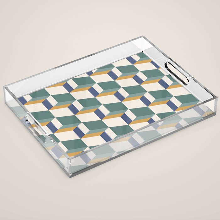 Cuboid Geometric Abstract Shapes Pattern XIV Acrylic Tray Gallery Image 1