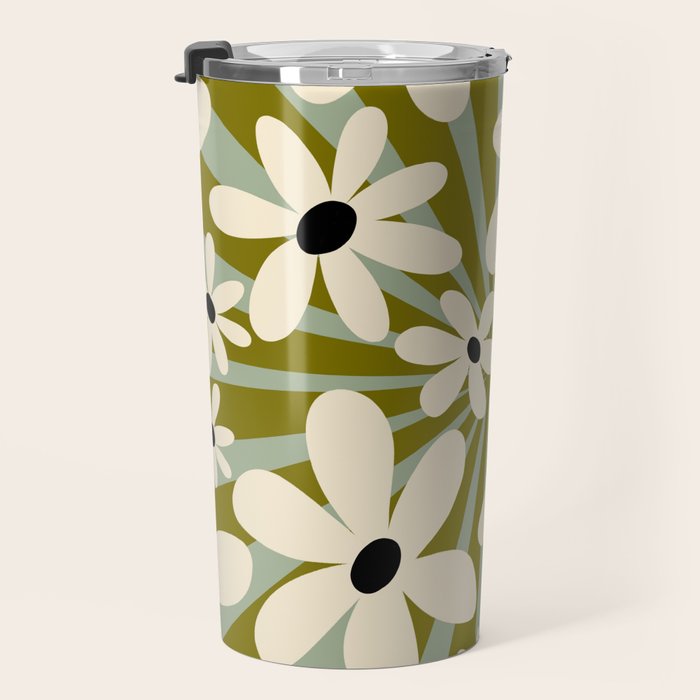 Retro Psychedelic Daisy Flower - Green Color Travel Mug Gallery Image 3