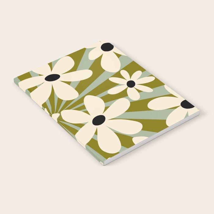Retro Psychedelic Daisy Flower - Green Color Notebook Gallery Image 2