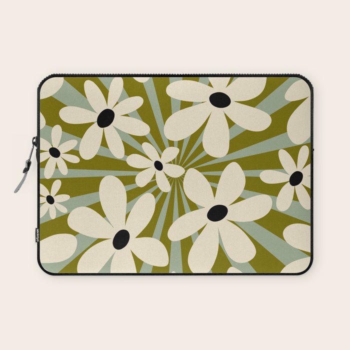 Retro Psychedelic Daisy Flower - Green Color Laptop Sleeve Gallery Image 1