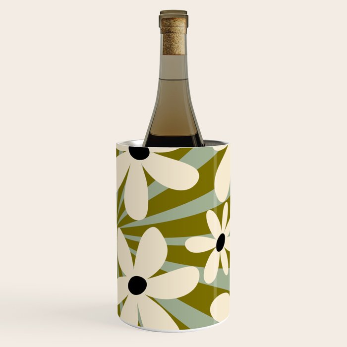 Retro Psychedelic Daisy Flower - Green Color Wine Chiller Gallery Image 3