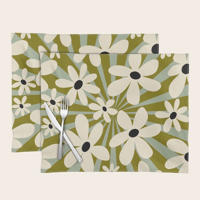 Retro Psychedelic Daisy Flower - Green Color Placemat Gallery Image 1