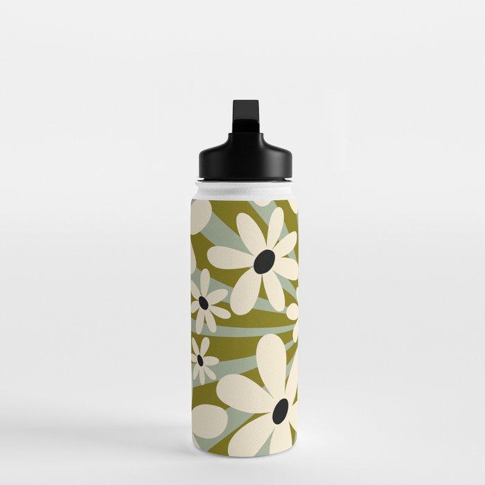 Retro Psychedelic Daisy Flower - Green Color Water Bottle Gallery Image 3