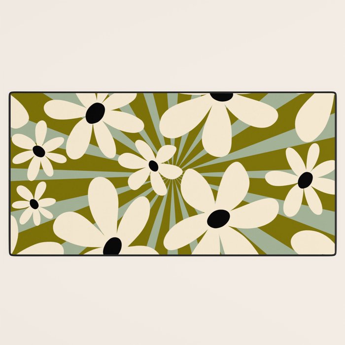 Retro Psychedelic Daisy Flower - Green Color Desk Mat Gallery Image 3