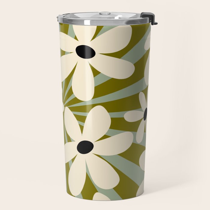 Retro Psychedelic Daisy Flower - Green Color Travel Mug Gallery Image 2