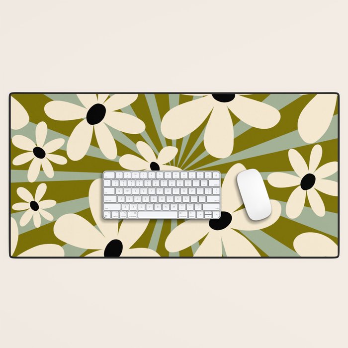 Retro Psychedelic Daisy Flower - Green Color Desk Mat Gallery Image 1