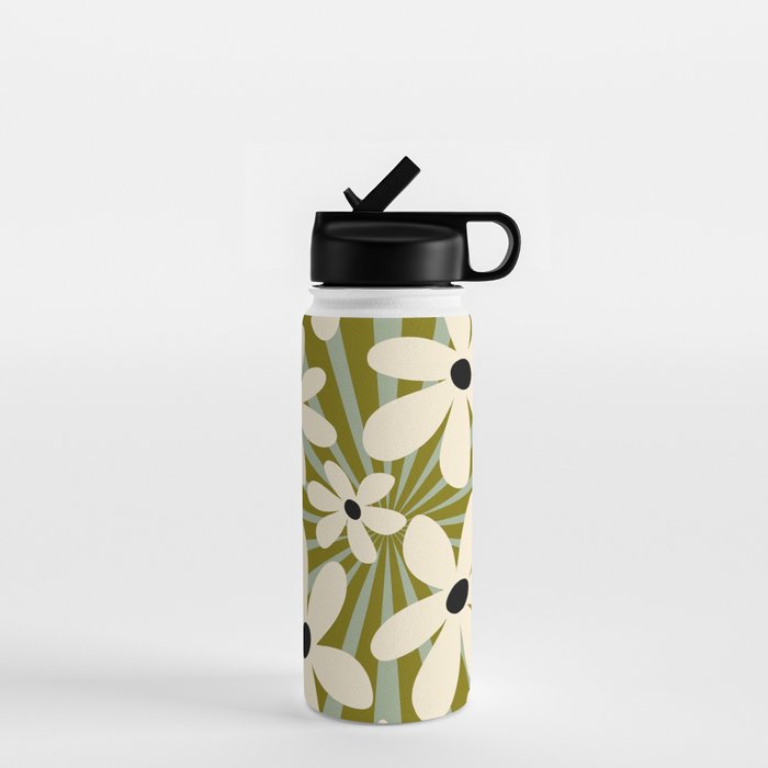 Retro Psychedelic Daisy Flower - Green Color Water Bottle Gallery Image 1