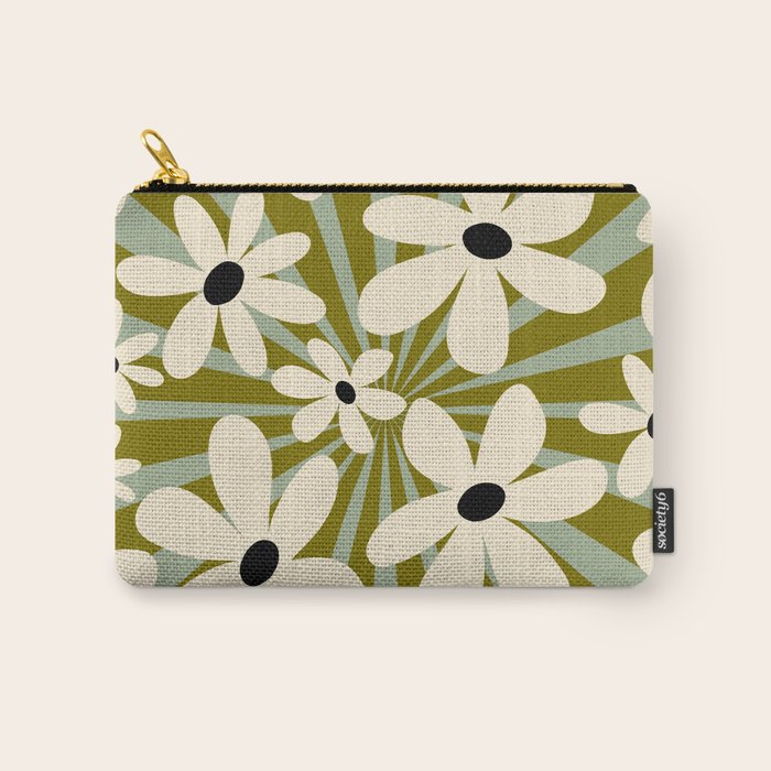 Retro Psychedelic Daisy Flower - Green Color Carry All Pouch Gallery Image 1