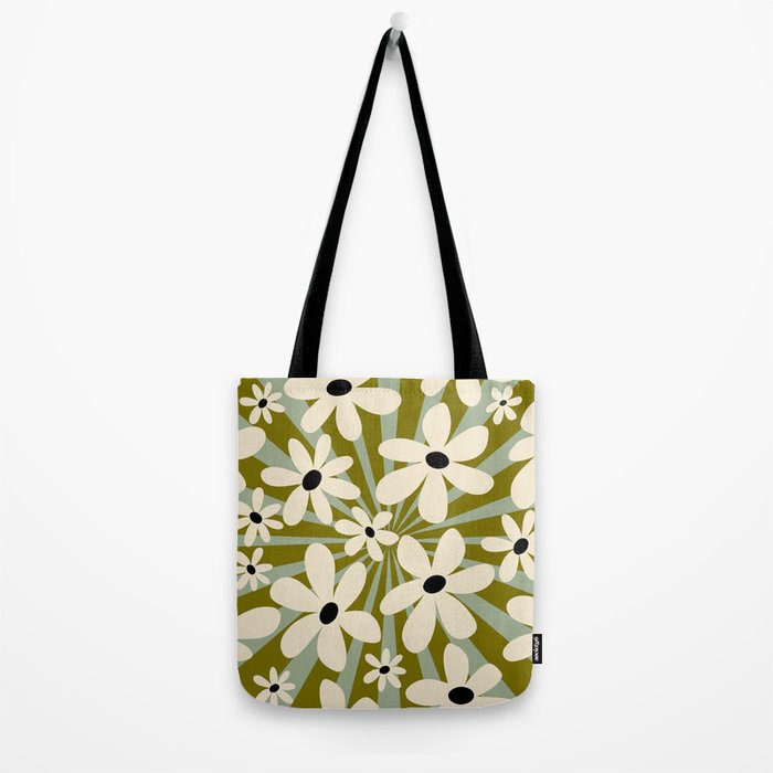 Retro Psychedelic Daisy Flower - Green Color Tote Bag Gallery Image 2