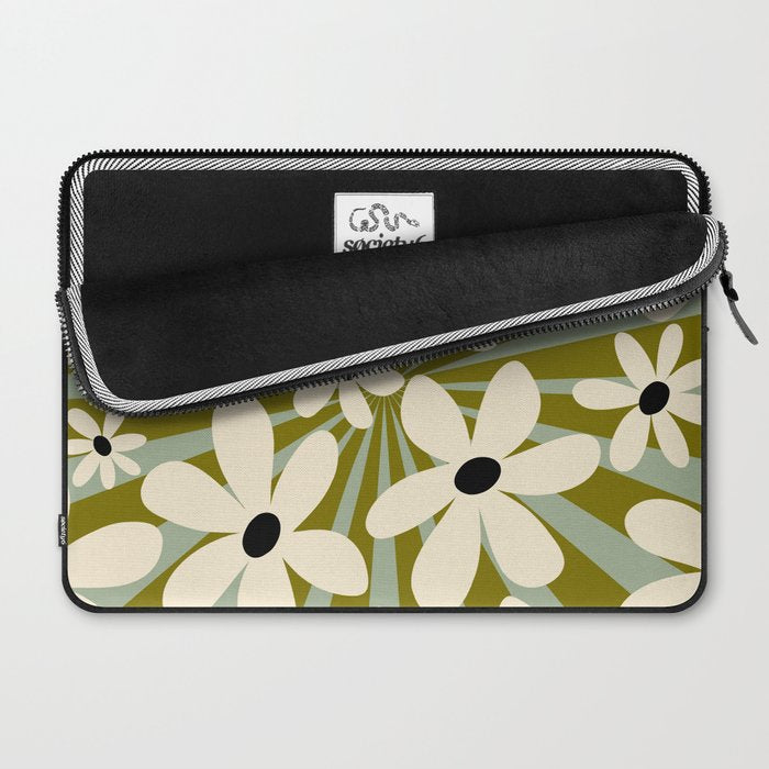 Retro Psychedelic Daisy Flower - Green Color Laptop Sleeve Gallery Image 2