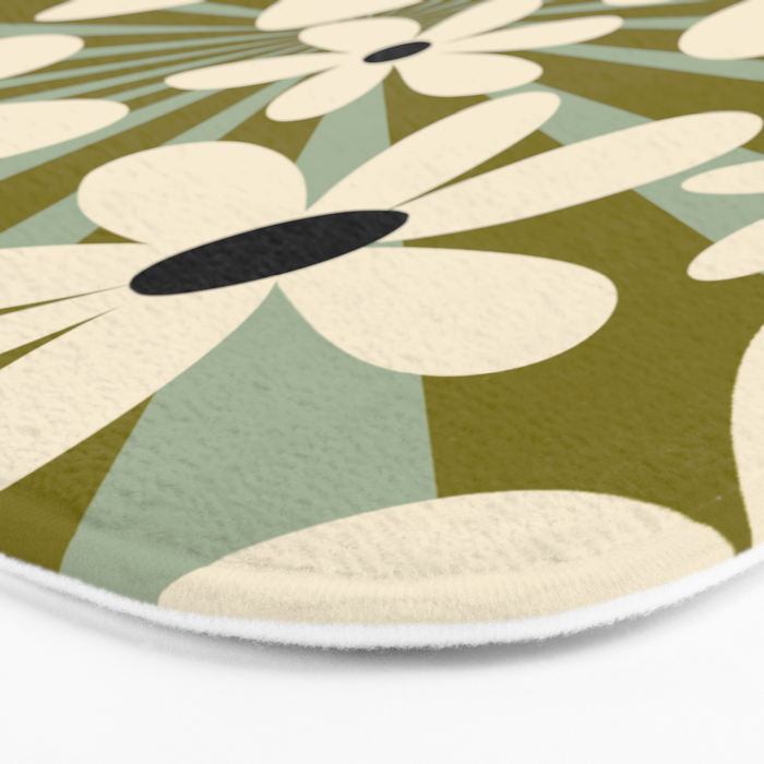 Retro Psychedelic Daisy Flower - Green Color Bath Mat Gallery Image 3