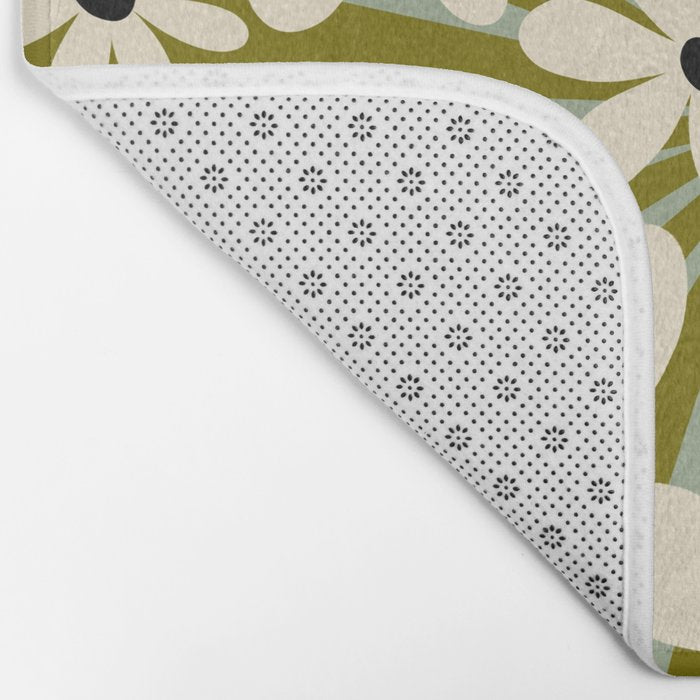 Retro Psychedelic Daisy Flower - Green Color Bath Mat Gallery Image 2