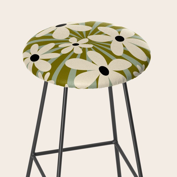 Retro Psychedelic Daisy Flower - Green Color Stool Gallery Image 2