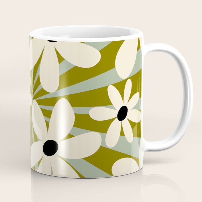 Retro Psychedelic Daisy Flower - Green Color Coffee Mug Gallery Image 1