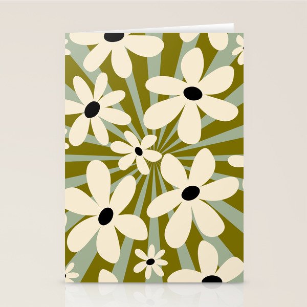 Retro Psychedelic Daisy Flower - Green Color Stationery Card Gallery Image 2