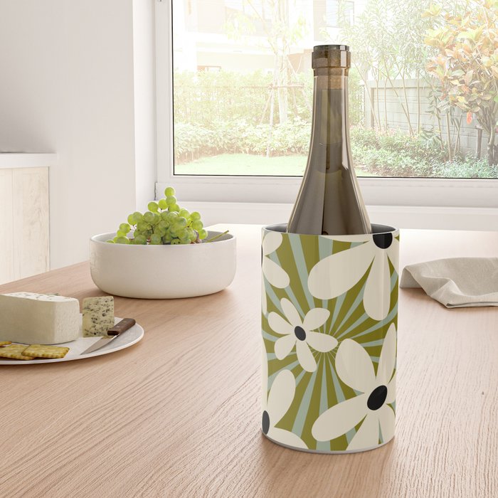 Retro Psychedelic Daisy Flower - Green Color Wine Chiller Gallery Image 4
