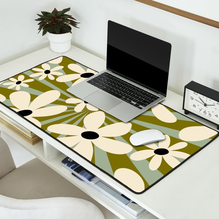 Retro Psychedelic Daisy Flower - Green Color Desk Mat Gallery Image 2