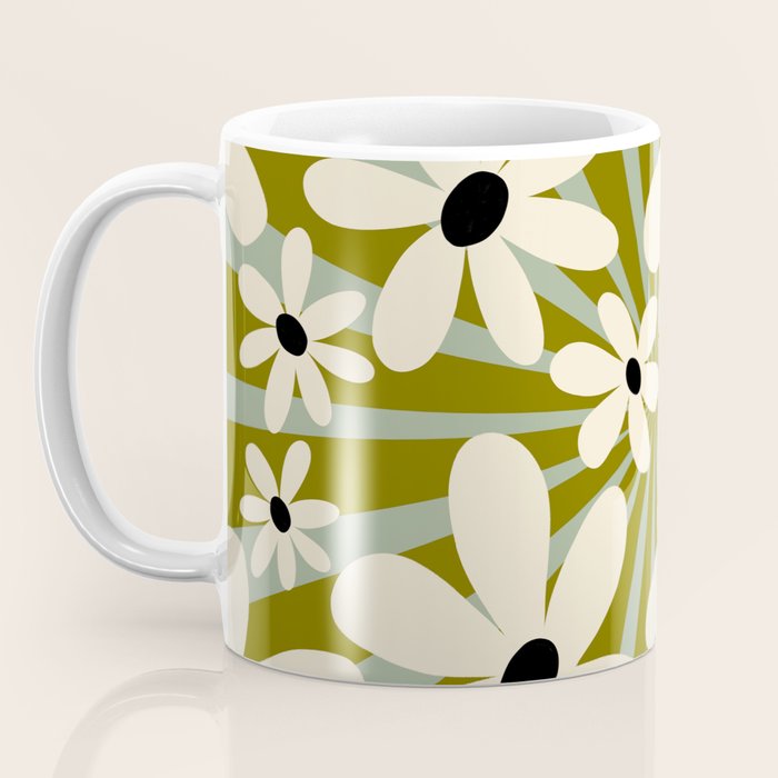Retro Psychedelic Daisy Flower - Green Color Coffee Mug Gallery Image 3