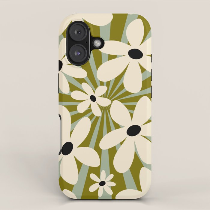 Retro Psychedelic Daisy Flower - Green Color iPhone Case Gallery Image 1