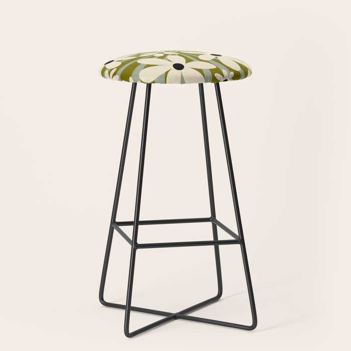Retro Psychedelic Daisy Flower - Green Color Stool Gallery Image 1