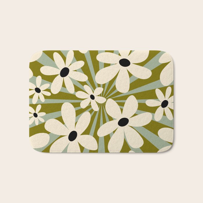 Retro Psychedelic Daisy Flower - Green Color Bath Mat Gallery Image 1