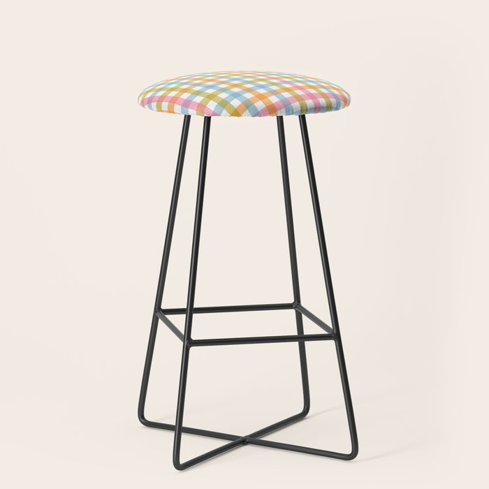 Pastel Gingham Plaid Multicolored Checkered Pattern Stool Gallery Image 1