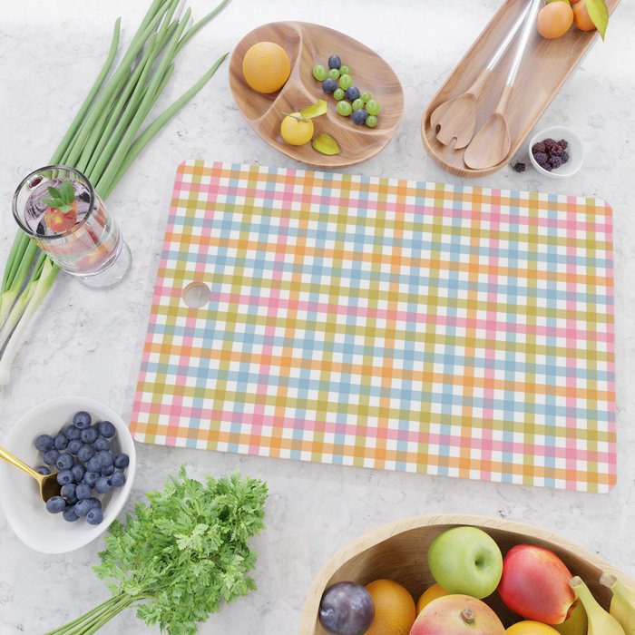 Pastel Gingham Plaid Multicolored Checkered Pattern Cutting Board Gallery Image 2