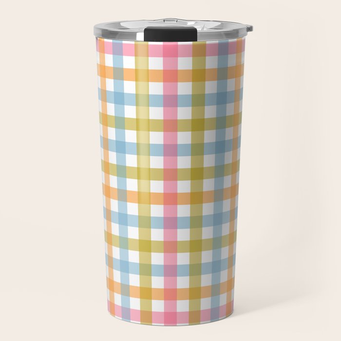 Pastel Gingham Plaid Multicolored Checkered Pattern Travel Mug Gallery Image 1