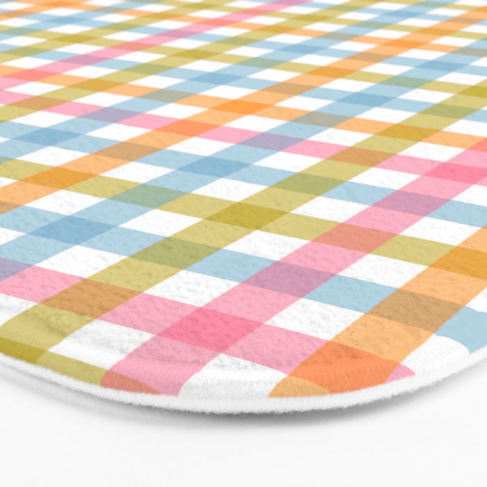 Pastel Gingham Plaid Multicolored Checkered Pattern Bath Mat Gallery Image 3