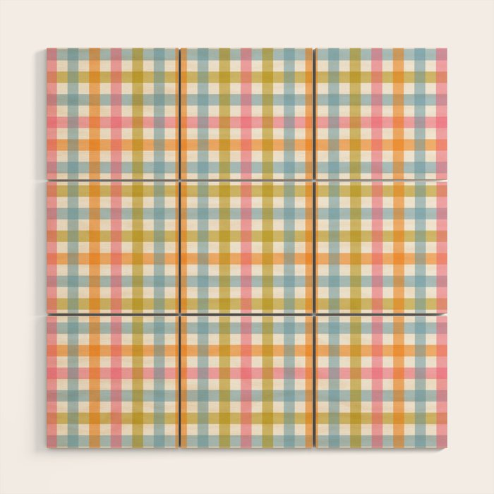 Pastel Gingham Plaid Multicolored Checkered Pattern Wood Wall Art Gallery Image 1