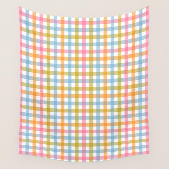 Pastel Gingham Plaid Multicolored Checkered Pattern Wall Tapestry Gallery Image 4